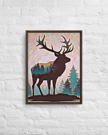 Oregon Elk in the Forest - Digital Art - Framed canvas