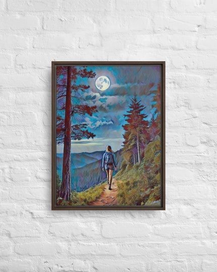 Oregon Full Moon Hiking - Digital Art - Framed canvas