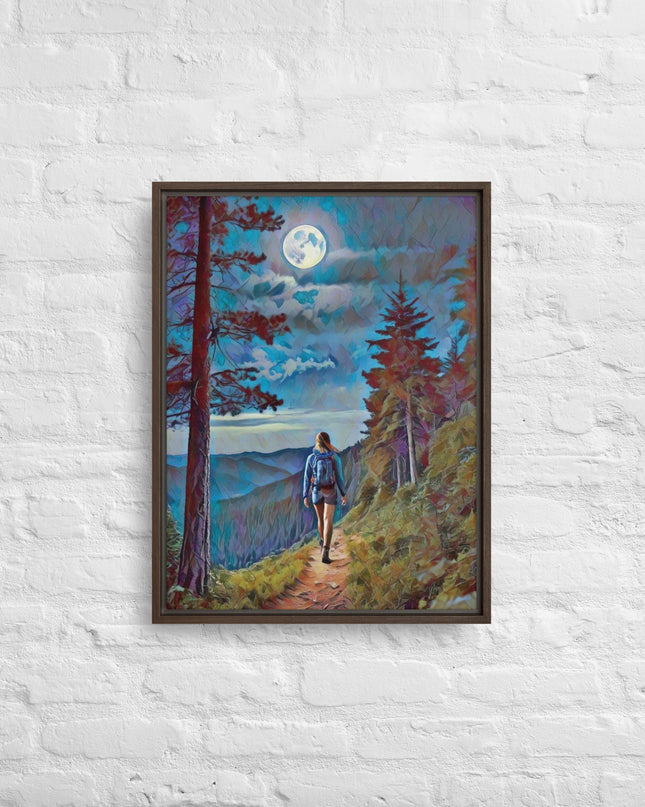 Oregon Full Moon Hiking - Digital Art - Framed canvas