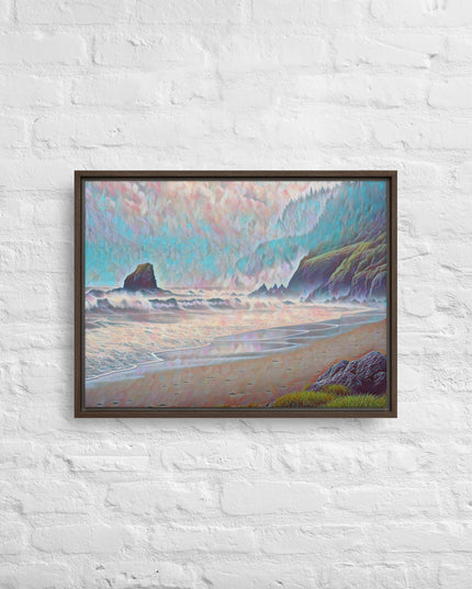 Oregon Ocean Beach - Digital Art - Framed canvas