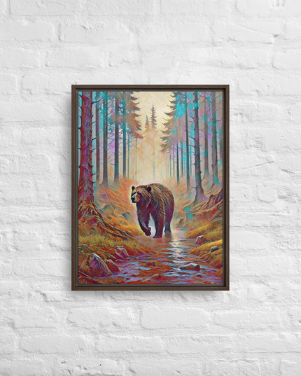 Oregon Bear in the Woods - Digital Art - Framed canvas