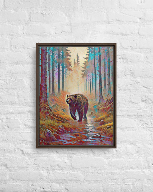 Oregon Bear in the Woods - Digital Art - Framed canvas
