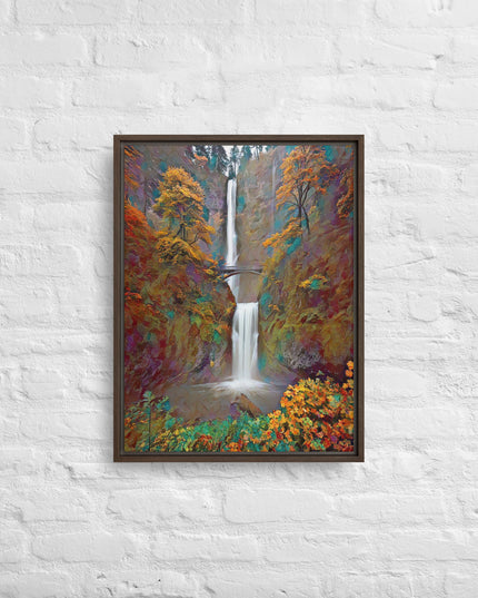 Multnomah Falls/Autumn - Digital Art - Framed canvas