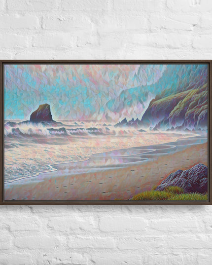 Oregon Ocean Beach - Digital Art - Framed canvas
