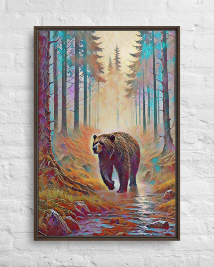 Oregon Bear in the Woods - Digital Art - Framed canvas