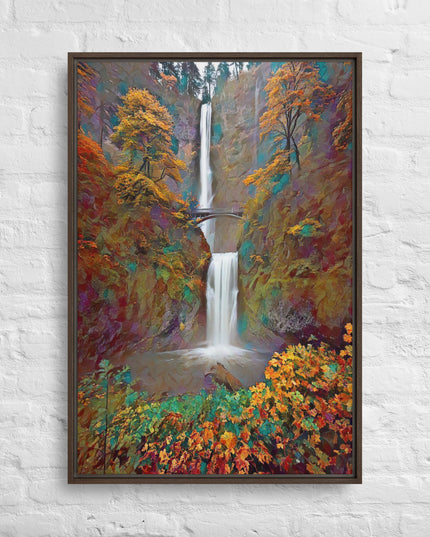 Multnomah Falls/Autumn - Digital Art - Framed canvas