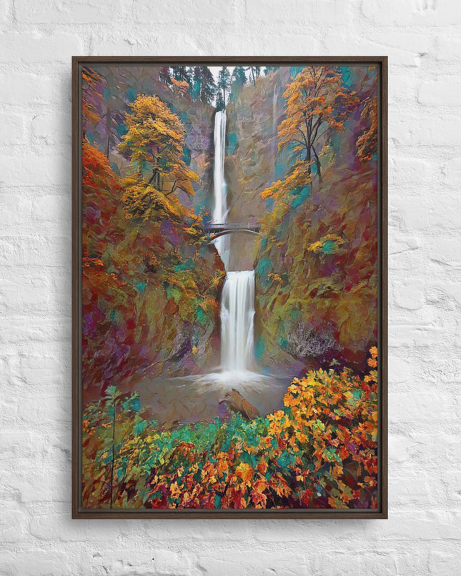 Multnomah Falls/Autumn - Digital Art - Framed canvas