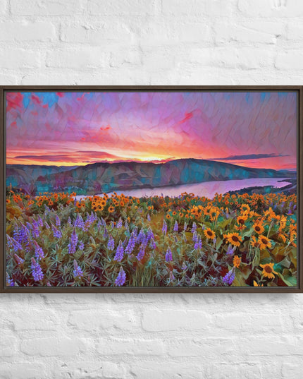 Columbia Gorge Wildflowers - Digital Art - Framed canvas