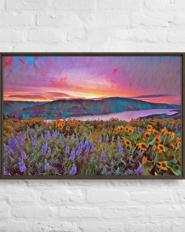 Columbia Gorge Wildflowers - Digital Art - Framed canvas