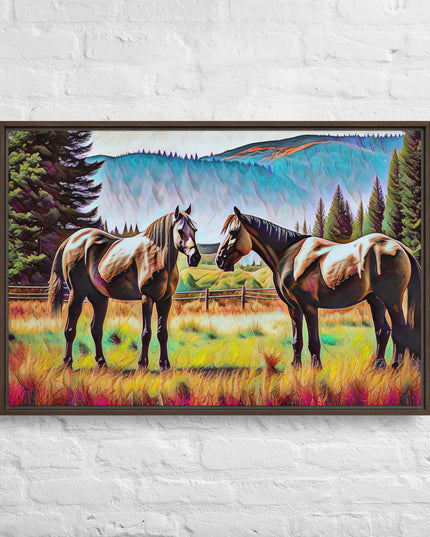 Central Oregon Horses - Digital Art - Framed canvas