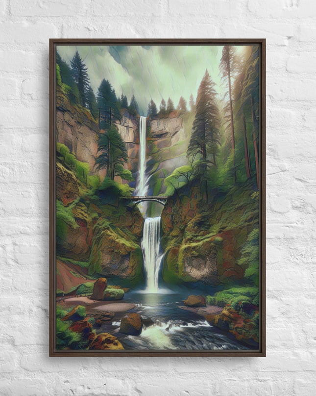 Multnomah Falls - Digital Art - Framed canvas