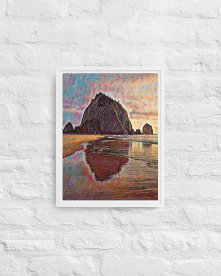 Haystack Rock - Digital Art - Framed canvas