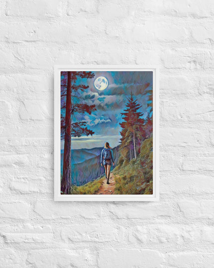 Oregon Full Moon Hiking - Digital Art - Framed canvas