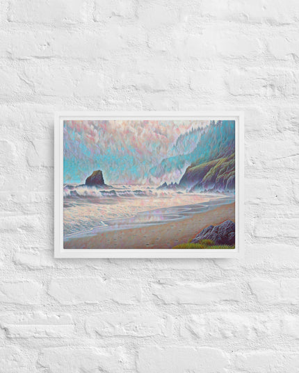 Oregon Ocean Beach - Digital Art - Framed canvas