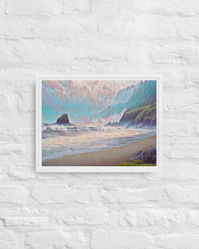 Oregon Ocean Beach - Digital Art - Framed canvas