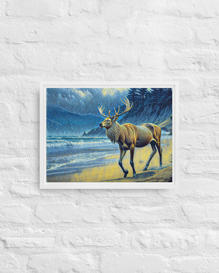 Elk on the Beach - Framed canvas