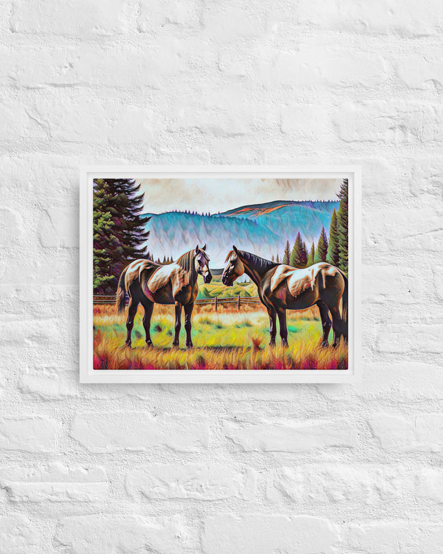Central Oregon Horses - Digital Art - Framed canvas