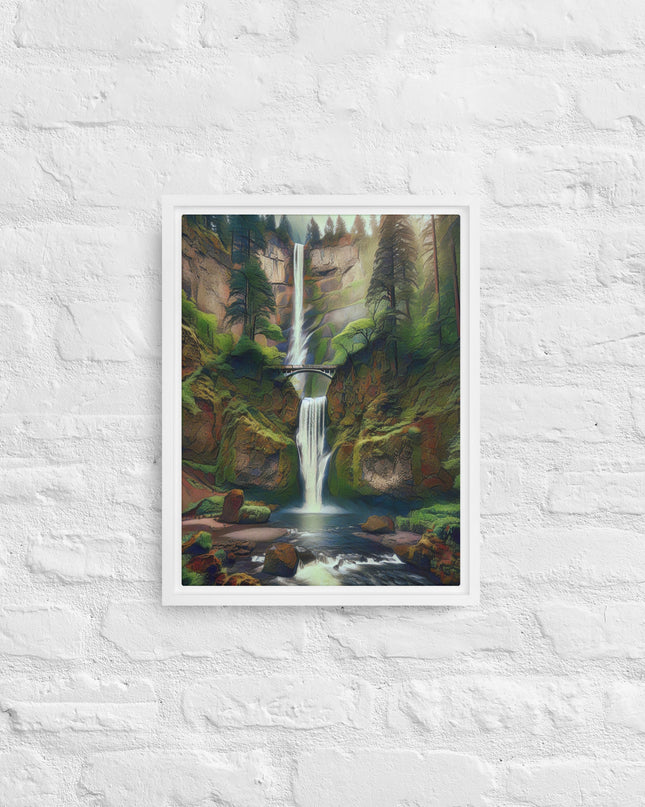 Multnomah Falls - Digital Art - Framed canvas