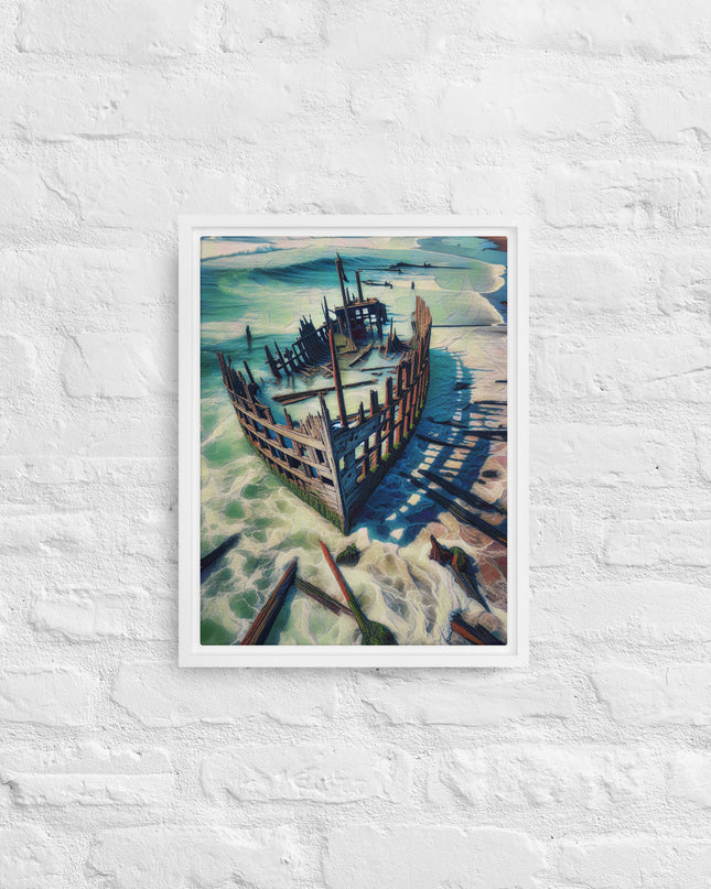 Ship Wreck on the Oregon Coast - Digital Art - Framed canvas