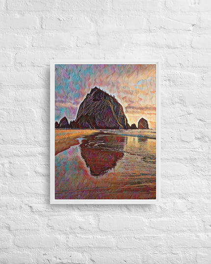 Haystack Rock - Digital Art - Framed canvas