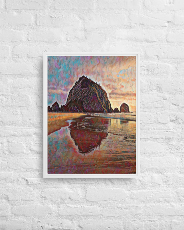 Haystack Rock - Digital Art - Framed canvas