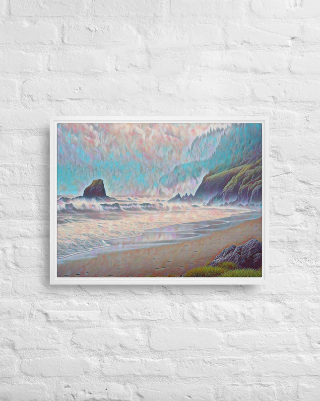Oregon Ocean Beach - Digital Art - Framed canvas
