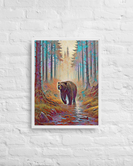 Oregon Bear in the Woods - Digital Art - Framed canvas