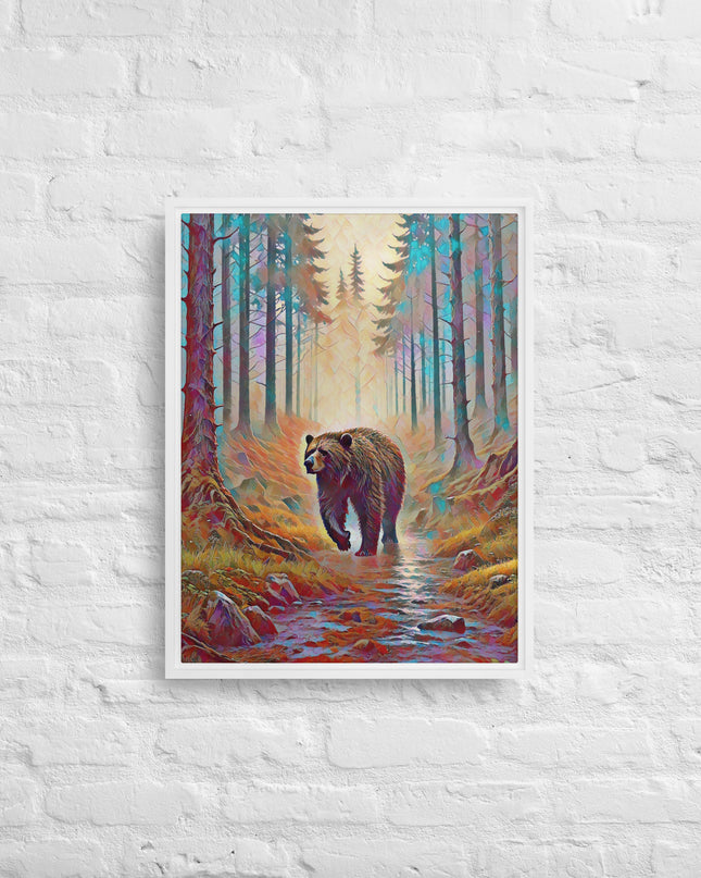 Oregon Bear in the Woods - Digital Art - Framed canvas