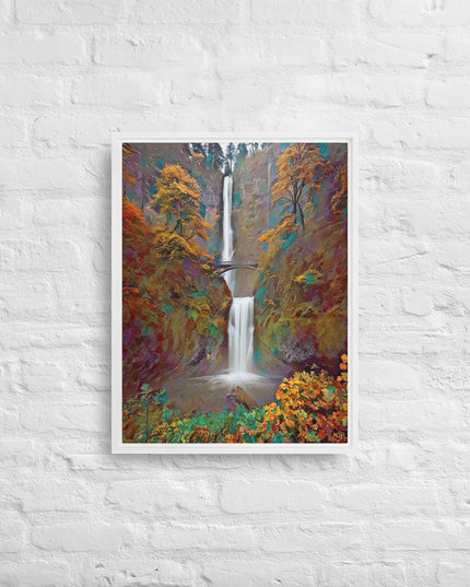 Multnomah Falls/Autumn - Digital Art - Framed canvas