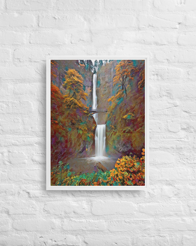 Multnomah Falls/Autumn - Digital Art - Framed canvas