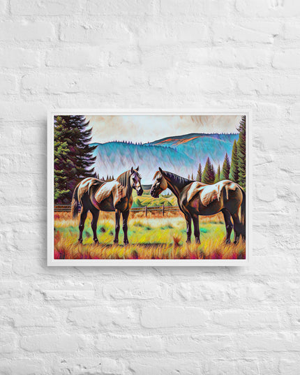 Central Oregon Horses - Digital Art - Framed canvas