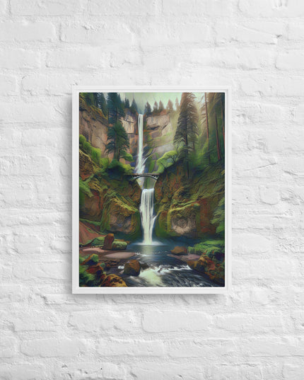 Multnomah Falls - Digital Art - Framed canvas