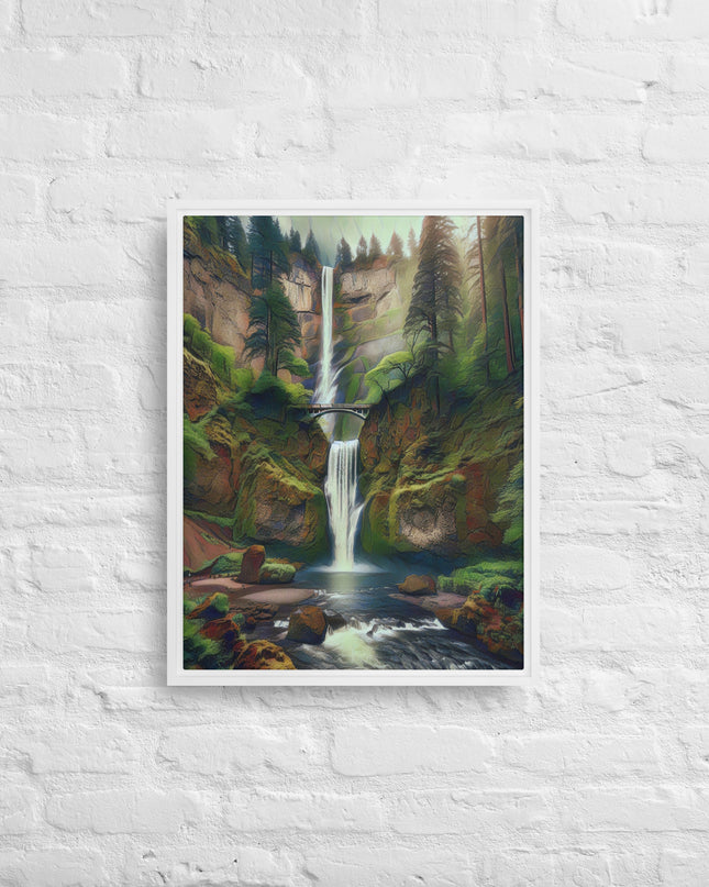 Multnomah Falls - Digital Art - Framed canvas