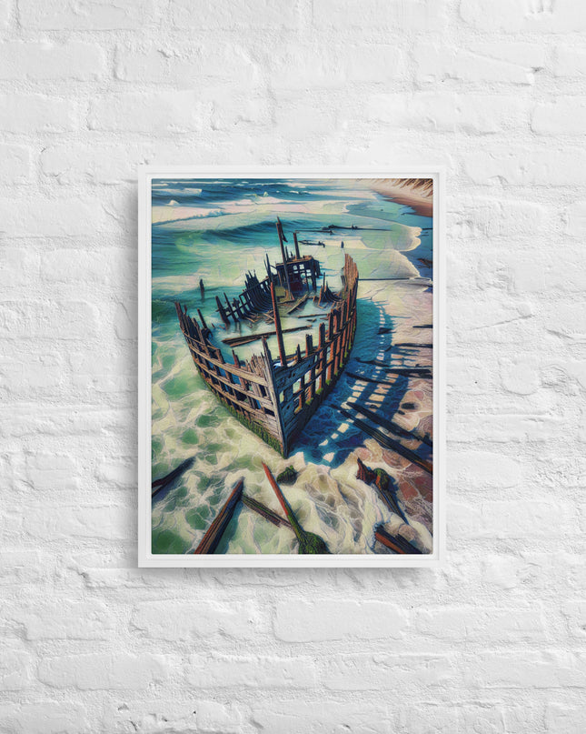 Ship Wreck on the Oregon Coast - Digital Art - Framed canvas