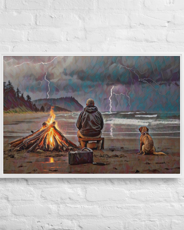 Bonfire in the Storm Digital Art - Framed canvas