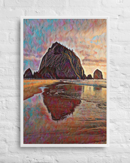 Haystack Rock - Digital Art - Framed canvas