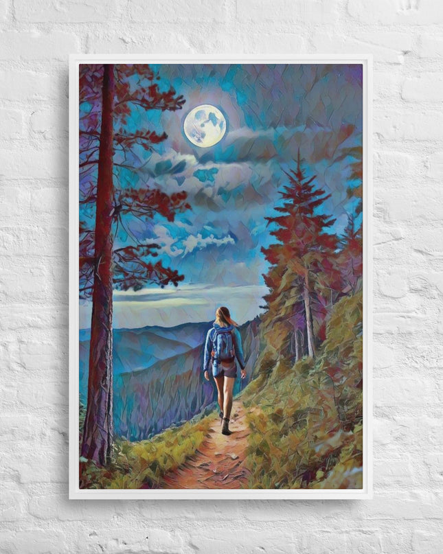 Oregon Full Moon Hiking - Digital Art - Framed canvas