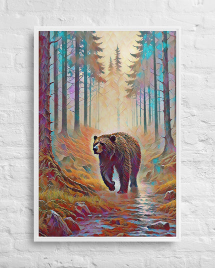 Oregon Bear in the Woods - Digital Art - Framed canvas