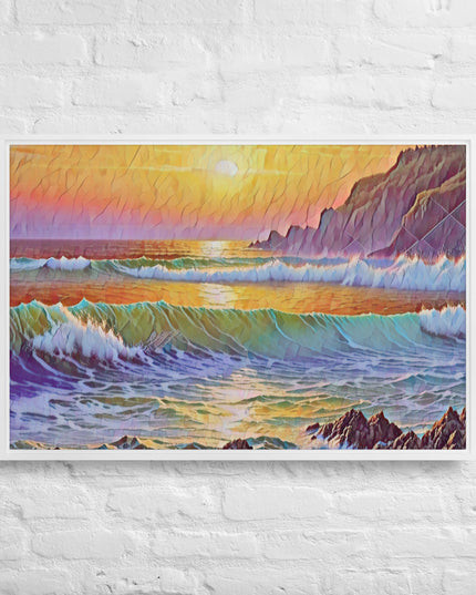 Oregon Coast Sunset - Digital Art - Framed canvas