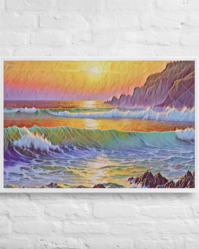 Oregon Coast Sunset - Digital Art - Framed canvas
