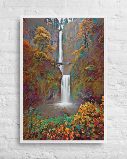 Multnomah Falls/Autumn - Digital Art - Framed canvas