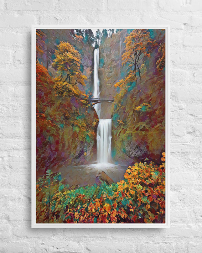 Multnomah Falls/Autumn - Digital Art - Framed canvas