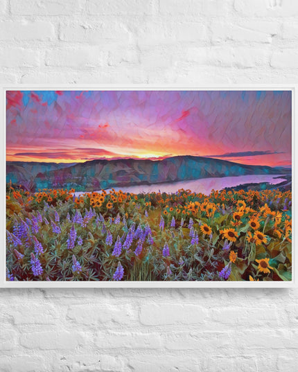 Columbia Gorge Wildflowers - Digital Art - Framed canvas