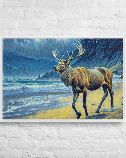 Elk on the Beach - Framed canvas