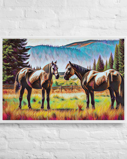 Central Oregon Horses - Digital Art - Framed canvas