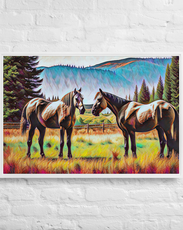 Central Oregon Horses - Digital Art - Framed canvas