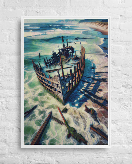 Ship Wreck on the Oregon Coast - Digital Art - Framed canvas