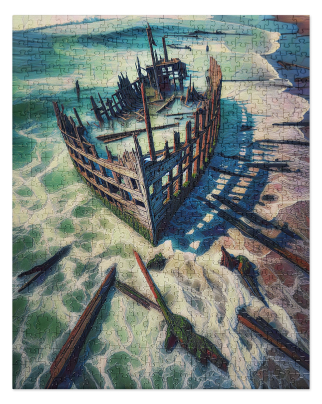 Ship Wreck on the Oregon Coast - Digital Art - Jigsaw puzzle