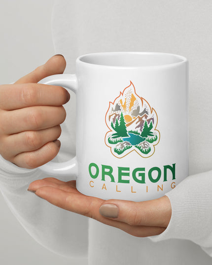 Oregon Calling - White glossy mug