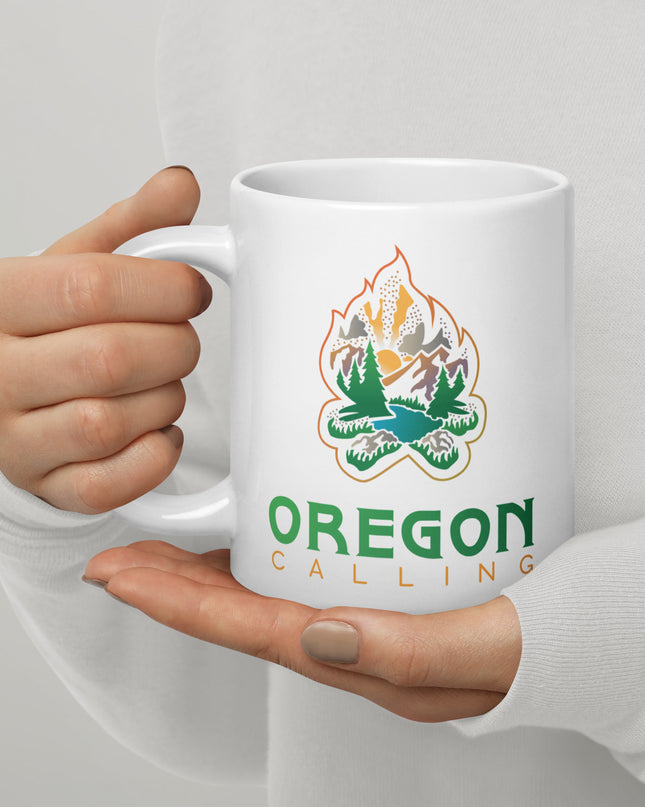 Oregon Calling - White glossy mug